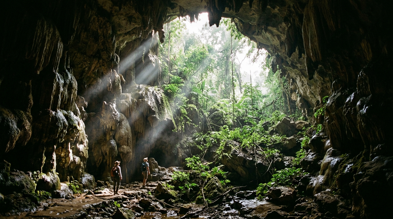 Daylight falling into a limestone cave near San Ignacio, Belize